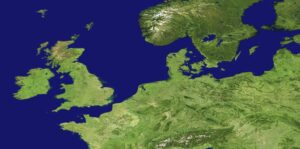 Satellite view of Europe, representing the geographic scope of ISO 14001 compared with the EU-only EMAS scheme